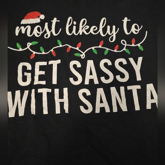 Gildan Softstyle 100% Cotton Christmas Graphic Tee “Get Sassy With Santa” Large - Picture 3 of 8